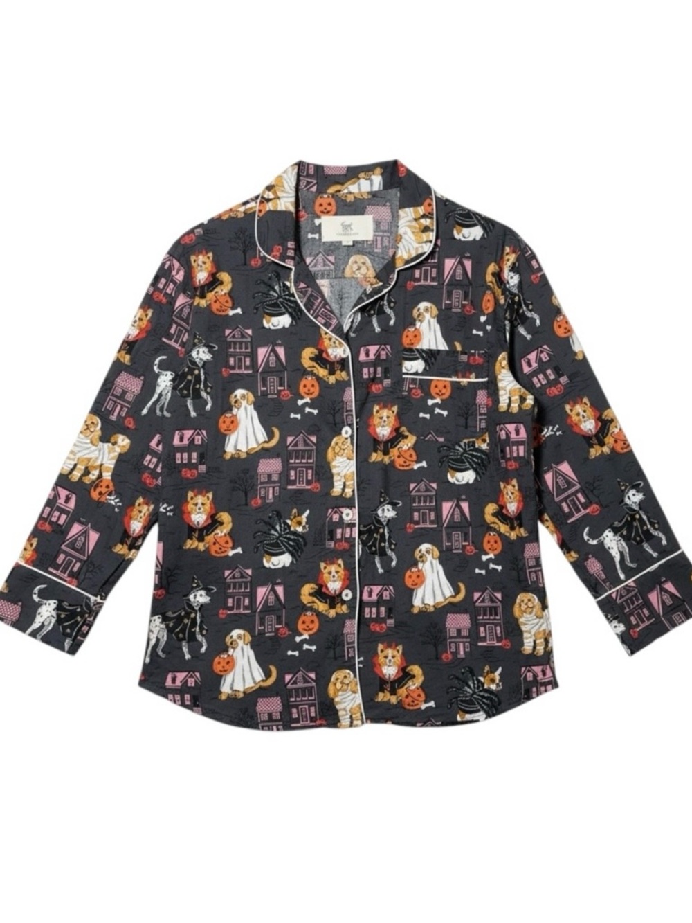 Printfresh Howloween Night Long Sleeve Pajama Shirt Size Small Halloween Puppies